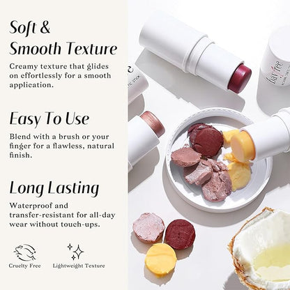 KIMUSE Face Sticks Trio, Cream Blush Stick & Highlighter Stick & Contour Stick for Sculpt the Cheeks, Long Lasting Cream Contour Stick Trio for Face Makeup, with Brush