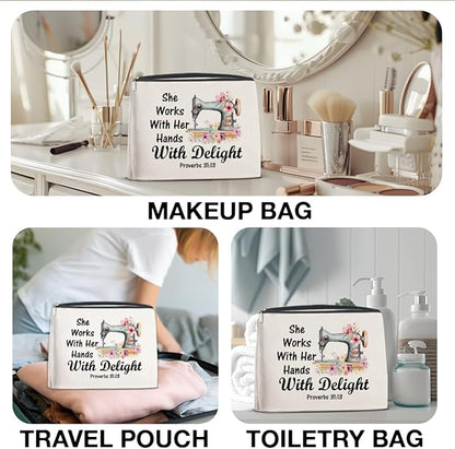 Sewing Gifts Makeup Bag, Quilting Gift for Quilters Sewing Lover, Inspirational Hostess Gifts for Women Mom Grandma Birthday Christmas Zipper Cosmetic Bag Travel Toiletry Pouch for Purse