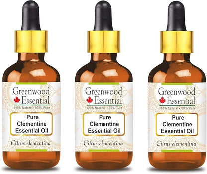 Greenwood Essential Pure Clementine Essential Oil (Citrus Clementina) with Glass Dropper Steam Distilled (Pack of Three) 100ml X 3 (10.1oz)
