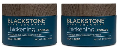 Blackstone Men's Grooming Hair Thickening Pomade - Pliable Hold with Matte Finish | Paraben & Cruelty-Free | Made in USA, Sea + Surf Scent (4 Oz, 2 Pack)