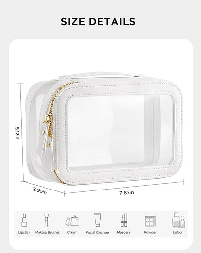 Medium Clear Makeup Bag for Women, Portable Travel Makeup Bag Organizer Waterproof Toiletry Bag Cute Makeup Bags Cosmetic Bag Makeup Pouch, White