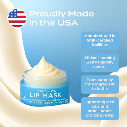 Body Restore Grass Fed Beef Tallow Lip Mask, Manuka Honey – Christmas Stocking Stuffers, White Elephant, Hydrating Moisture, Travel Essentials, Self Care, Birthday Gifts for Women, Men – Peppermint