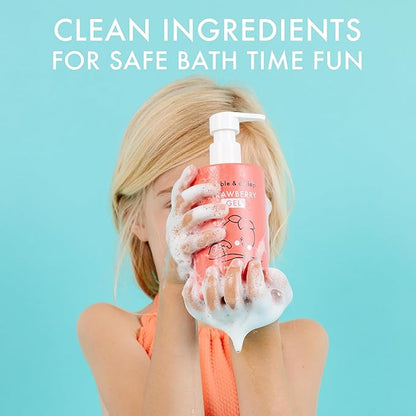 Dabble & Dollop All Natural Strawberry 3-in-1 Body Wash, Shampoo & Bubble Bath for Kids – Tear-Free, Gentle, Hypoallergenic, Vegan, No Parabens or Sulfates (10 fl oz, Pack of 2)