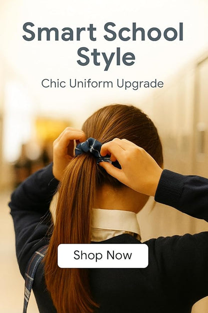 Plaid scrunchie, ClassExceed school uniform plaid, Back to school, handmade school uniform hair accessories (Navy Blue White Plaid85)