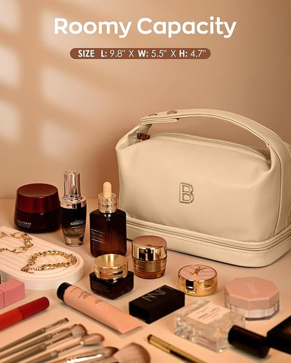 Bridal Gifts, Travel Makeup Bag, Personalized Double Layer Cosmetic Toiletry Bag White Makeup PU Bag Letter Bride Purse Waterproof Portable Zipper Wedding Bridesmaid Gift