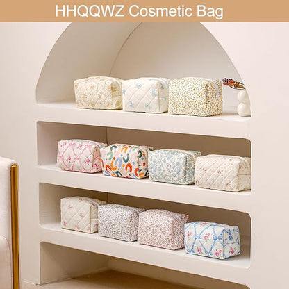 Makeup Bag Travel Cosmetic Bag for Women Girls, Zipper Make Up Pouch, Floral Flowers Toiletry Organizer Makeup, Portable Storage Bag, Cosmetic Travel Cloth Bag (Blue Floral+Navy Blue Flower)