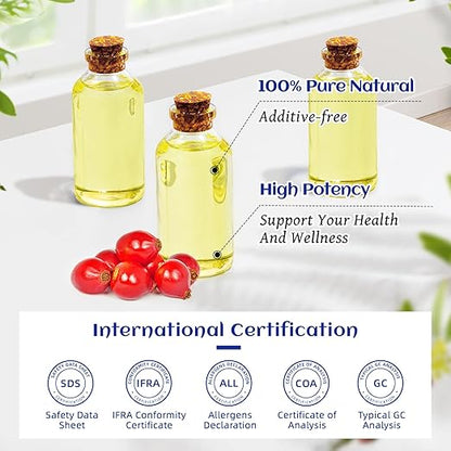 HIQILI 3.38 Fl Oz Organic Rosehip Seed Oil for Face, 100% Pure and Natural, Cold Pressed, Carrier Oil for Skin, Hair & Nails - Women & Men