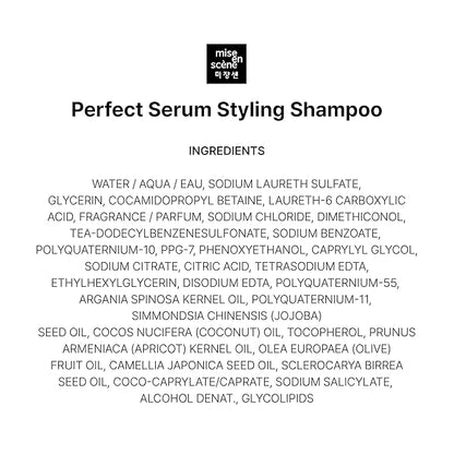 Mise En Scene Hair Perfume Shampoo - Perfect Styling Serum Shampoo - with Peony and Rose Scent, Styling Memory & Heat Protection, Enriched with Argan Oil, Daily Nourishing, 22.99 Fl. Oz.