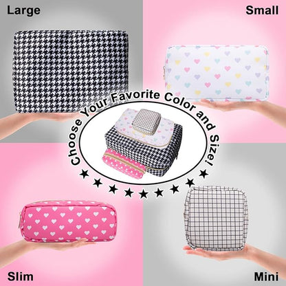 Nylon Large Makeup Bag Black Houndstooth Travel Pouch for Women, Big Preppy Makeup Bag Cute Cosmetic Zipper Pouch Purse, Waterproof Toiletry Bag Clutch Makeup Organizer for Girls(Black Houndstooth)
