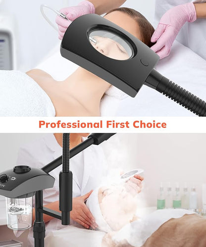 TASALON Professional Ionic Facial Steamer, 2-in-1 Face Steamer for Facial with 5X Magnifying Foldable Arm, Mist Face Steamer Salon Spa Beauty Skin Care Equipment, Aroma Therapy Nozzle Included- Blcak