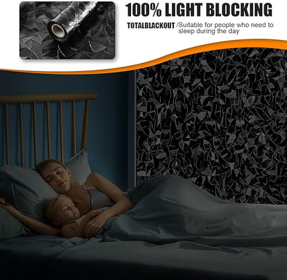 QHY Sunshine Total Blackout Window Film Privacy， Frosted Glass Window Film，Black Window Tint， No Glue， Detachable, no Marks, Suitable for Repeated use (Black Rainbow, 23.6 in X 78.7 in)