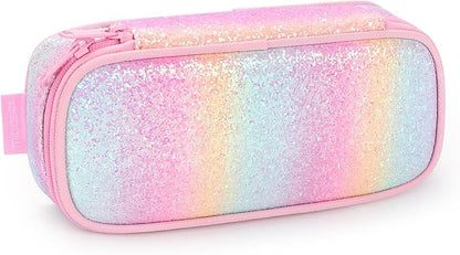 mibasies Girls Pencil Case for Kids, Multi-Slot Pencil Pouch, Pink Blue Rainbow