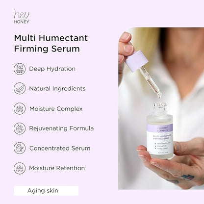 Hey Honey Multi Humectant Firming Serum: 1% Hyaluronic Acid Urea Lactic Acid & Honey Complex for Deep Hydration, Plumping & Skin Barrier Support | 20 mL / 0.68 fl oz