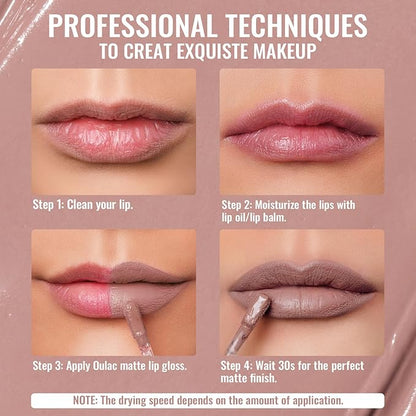 Oulac Matte Liquid Pink Nude Lipstick for Women 3PCS, Pink Nude Lip Stain Long Lasting Waterproof, No Transfer, Creamy High Pigmented Formula with Rose Oil, Vegan & Cruelty-Free (M16+M19+M24)