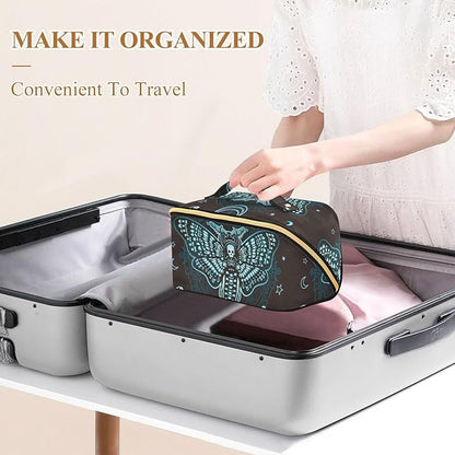 Makeup Organizer Bag, Gothic Skull Butterfly Travel Makeup Bags Makeup Vanity Case Large Capacity Rhombus Cosmetic Toiletry Bag for Girl Women Ladies
