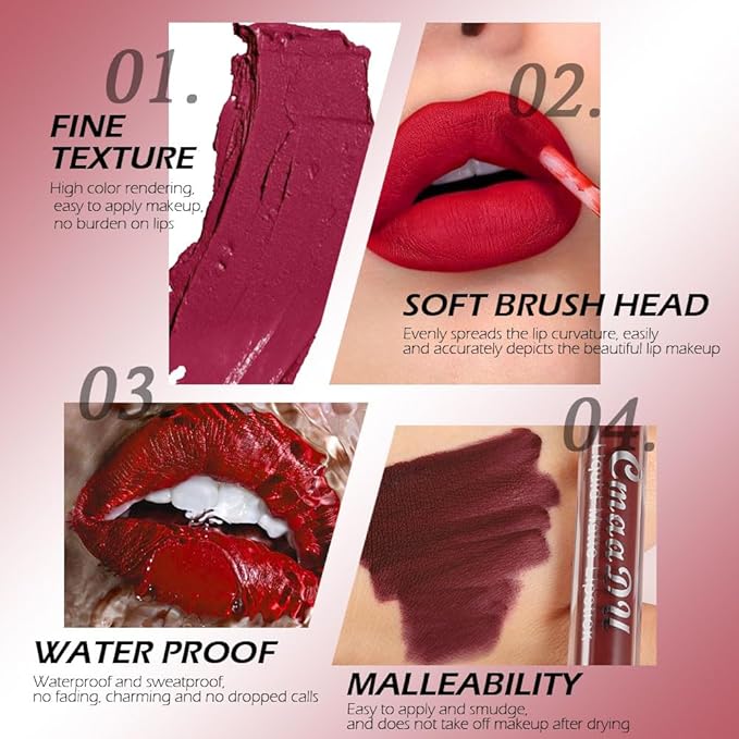 evpct 1Pcs Orange Red Liquid Matte Lipstick Lipgloss Set for Women, labiales mate 24 horas originales matte larga duracion 24 Hour Lipstick Lip Stains Long Lasting Waterproof 24, 04#