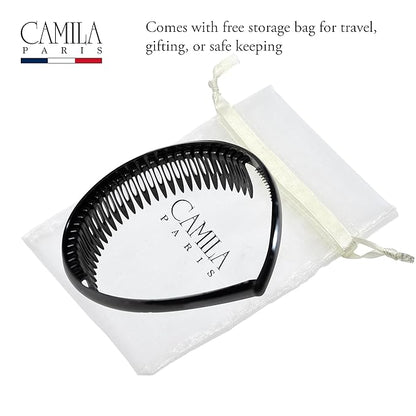 Camila Paris AD110 French Headband for Women, Black, Strong Hold Grip Women's Hair Band, Very Flexible, No Slip and Durable Styling Girls Hair Accessories, Made in France