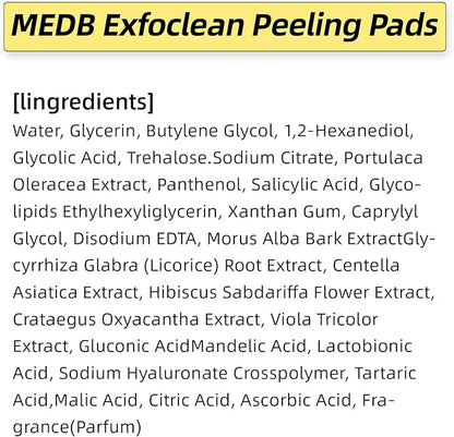 MEDB Exfoclean Peeling Pads Korean Skincare Exfoliating Face Pad with AHA & BHA Face Exfoliator Toner Pads with Salicylic Acid Brightening, Hydrating, Pore Care, for Radiant & Clear Skin, 60 Counts
