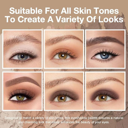 evpct 6 Colors Light Ivory Nude Brown Eyeshadow Palette, Stone Putty Taupe Black Cherry Dark Mauve Natural Matte High Pigment Mini Travel Eye Shadow Palette Makeup for Older Women, Built in Mirror