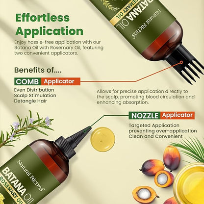 Natural Riches Rosemary & Batana Hair Oil (8 fl oz) | Revitalizing and Strengthening Hair Treatment for Fuller, Healthier-Looking Hair | Paraben Free | Suitable for All Hair Types