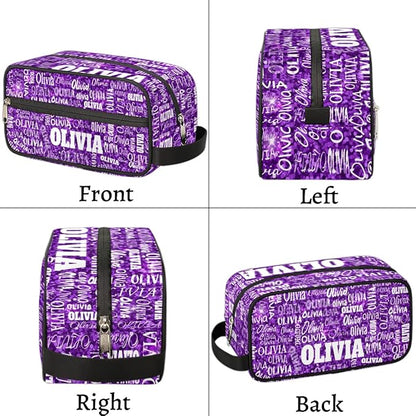 Personalized Makeup Bag with Name, Best Friends Teen Women Mom Birthday Gift Toiletry Travel Bag for Toiletries, Purple Glittering Sequins
