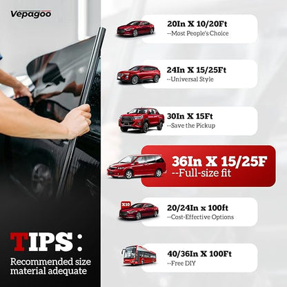 Vepagoo 20% VLT Ceramic Car Window Tint Film (40" x 25FT) - Heat & Glare Reduction, Blocks UV & IR Rays, Scratch Resistant, Privacy Tint Fit for Sedan SUV Pickup Truck