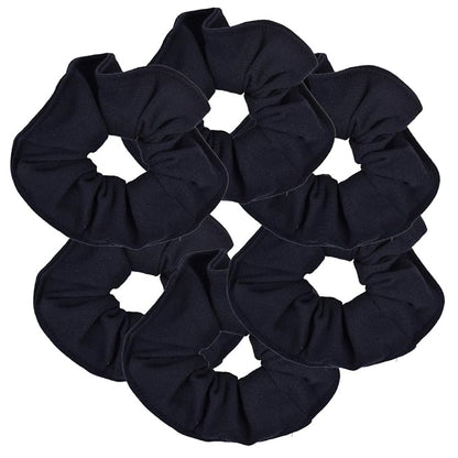 6 Pack Large Solid Scrunchies Hair Elastics-Navy