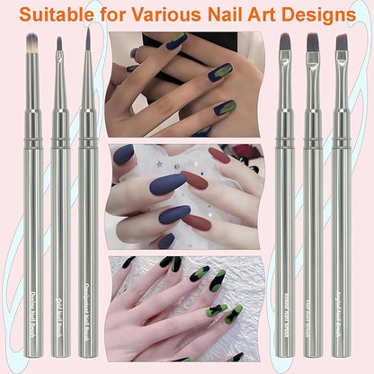 MYR 6pcs Nail Art Brushes and 2pcs Nano Nail Files, Metal Nail Art Tools, Acrylic Nail Brushes, Nail Brushes for Nail Art, suitable for Gel Dilution, Halo Dyeing, Watercolor and other Nail Design