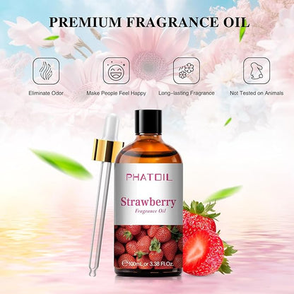 PHATOIL 3.38FL.OZ Strawberry Fragrance Oils for Aromatherapy, Essential Oils for Diffusers for Home, Perfect for Diffuser, Yoga, Skin Care, DIY Candle and Soap Making - 100ml