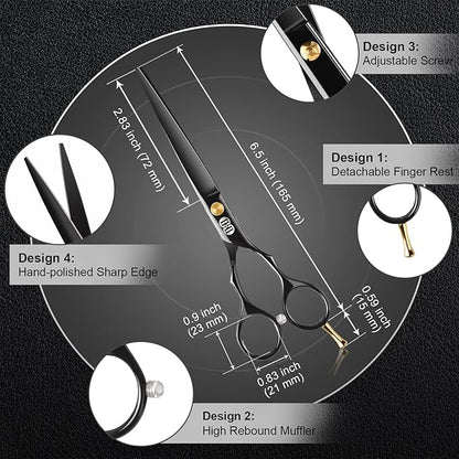 CIICII Hair Cutting Scissors, 6.5 Inch Professional Hair Scissors Set (Hair Cutting Shears Beard Trimming Haircutting Haircut Kit) Right Left Handed Barber Shears for Home Salon DIY Hairdressing