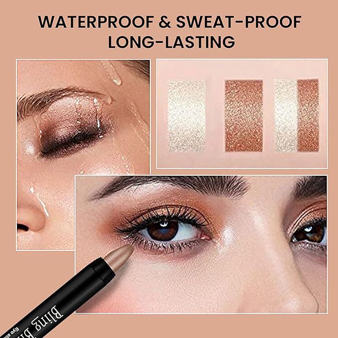 Eyeshadow Shimmer Stick, 16 Color Highlighter Eyeshadows Pencil Waterproof Glitter Eye Shadow Eyeliner Pen, Waterproof Eyeshadows Shimmer Stick Long Lasting Brightener Eyeshadow (01 White)