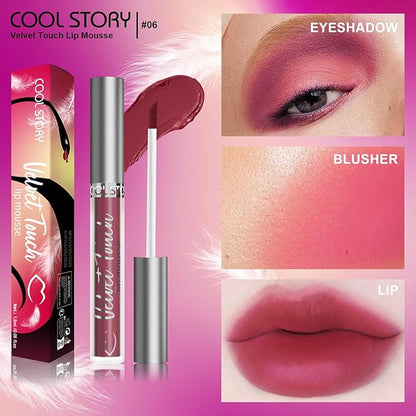 COOL STORY Velvet Lip Stain Mousse, Lip Tint Long-Lasting Waterproof Matte Finish (06)