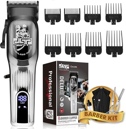 DSP Professional Hair Clipper for Men, Brushless Motor with 4CR DLC+Ceramic Blade, Rechargeable Cordless Hair Cutting Kit- Gift for Men (Silver)