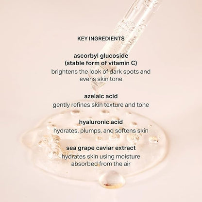 Cocokind Vitamin C Glow Serum with Azelaic Acid and Sea Grape Caviar for Bright and Even Skin, 1 Fl Oz