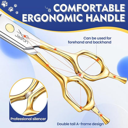 Jason 8.0 Inch Curved Chunker Scissors for Dog Grooming 23 Teeth Professional Downward Chunker Shears with Symmetric Handle Sharp Comfortable