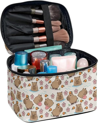 JoyLamoria Lightweight Cosmetic Case Travel Makeup Bag Cosmetic Pouch Tote Purse Cosmetic Bag with Floral Hippo Print