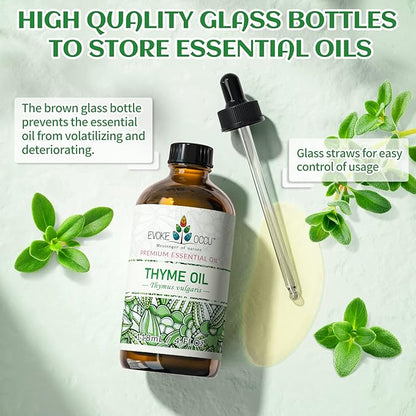 EVOKE OCCU Thyme Essential Oil for Diffuser, Massage, Candle and Soap Making - 4 FL Oz