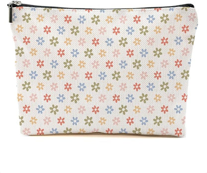 Vintage Daisy Flowers Makeup Bag Floral Cosmetic Bag Friend Friendship Gifts for Women Girls Sister Coworker Mama Botanical Travel Organizer Zipper Pouch Christmas Thanksgiving Birthday Gifts
