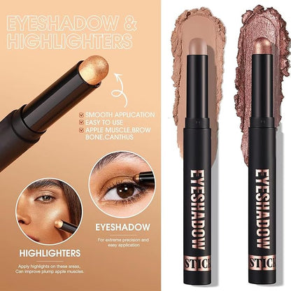 Warm Brown Eyeshadow Stick Shimmer Eyeshadow Pencil Crayon, Hypoallergenic Waterproof Long Lasting Eye Shadow Stick Makeup, Women Multi-Dimensional High Pigment Eye Highlighter Pen(12#)