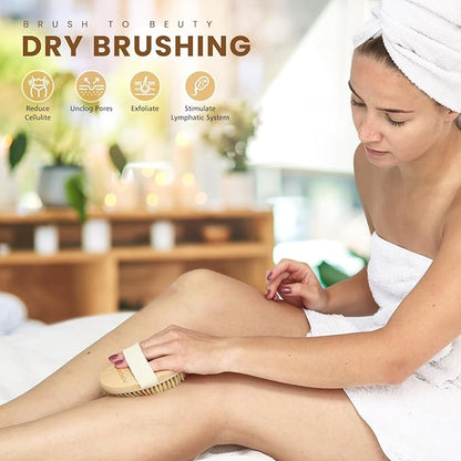 POPCHOSE Dry Brushing Body Brush, Natural Bristle Dry Skin Exfoliating Brush Body Scrub for Flawless Skin, Cellulite Reduction, Lymphatic Drainage and Blood Circulation Improvement