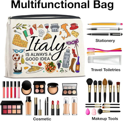 Italy Travel Cosmetic Bag, Multicolor, Waterproof, Zipper Closure, Double-Sided Printing, Rectangular, 9.6"L x 6.7"H, Perfect for Travel and Daily Use