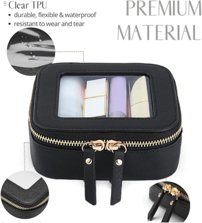 Small Clear Makeup Bag Travel Cosmetic Case, Portable Make Up Organizer Traveling Compact Car Bag for Essentials Transparent Toiletry Bag with Zipper