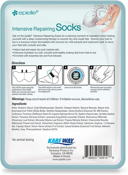 Epielle Intensive Repairing Foot Mask 6 Pairs, Deep Moisturizing Socks for Dry, Cracked Feet, Self Care Gifts for Women, Spa Kit, Stocking Stuffers, Thanksgiving Essentials