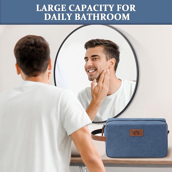 Janhavi Shaving Bag for Men Travel Waterproof, Engraved Initials & Wheat Ear, Make Up Bag,Groomsmen Gifts, Mens Toiletry Travel Bag, Men's Accessories Organizer, Gifts for Him(Blue M)