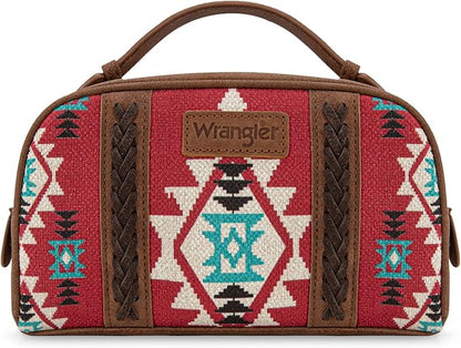 Montana West Wrangler Makeup Bags for Women Portable Aztec Toiletry Bag Southwestern Travel Cosmetic Organizer for Gift