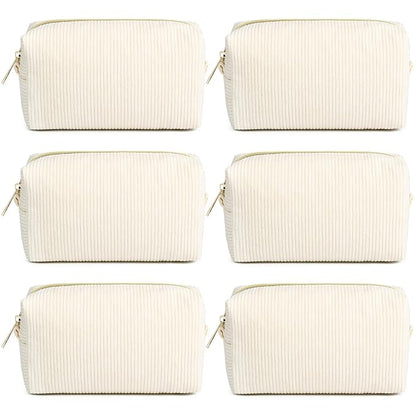 SOIDRAM 6PCS Bridesmaid Proposal Gifts Corduroy Beige makeup bag bulk for Wedding Party Favors Bachelorette party decorations Toiletry Organizer Bag Cosmetic Case Gift