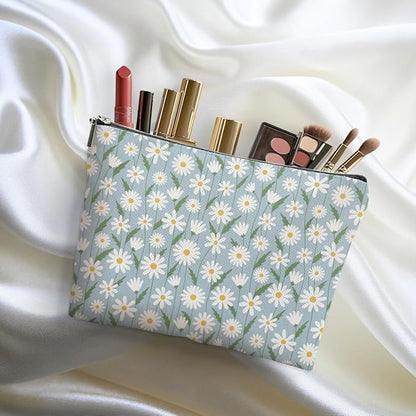 4 Packs Daisy Flowers Makeup Bag Daisy Gifts Floral Wildflower Cosmetic Bag Friend Friendship Gifts for Women Girls Sister Botanical Travel Organizer Zipper Pouch Christmas Thanksgiving Birthday Gift