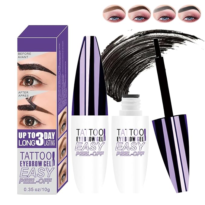 Easy Peel Off Eyebrow Gel, Tattoo Eyebrow Gel Easy Peel Off, Waterproof & Transfer-Proof Lasts Up to 3 Days Brow Color for Women, Create Fuller & Defined Looking Brows At-Home (02# Light Brown)