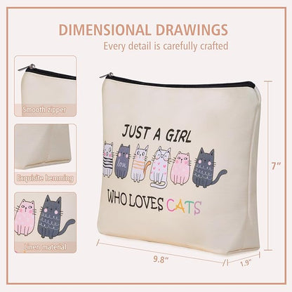 Cat Makeup Bag For Cat Lover Christmas Gift: Cute Cosmetic Bag & Toiletry Pouch Just A Girl Who Love Cats Themd For Mom, Daughters, Friends,Teen Girl & Women.Ideal Gifts For Travel, Birthdays.