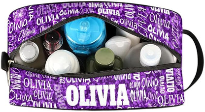 Personalized Makeup Bag with Name, Best Friends Teen Women Mom Birthday Gift Toiletry Travel Bag for Toiletries, Purple Glittering Sequins